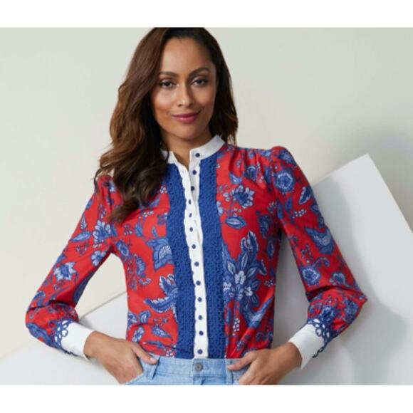 Etcetera Red and Blue Floral Blouse - Picture 9 of 9